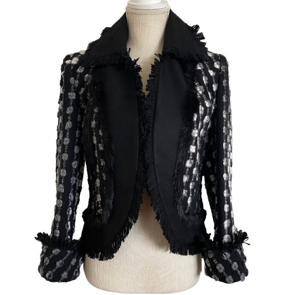 Georges Rech Wool Fur Trim Textured Jacket Sz 6​​​​​​